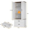 Coolmee Kitchen Pantry Storage Cabinet with Barn Doors, Drawer, and 2 Adjustable Shelves, Freestanding Tall Hutch with Microwave Stand - 2 of 4
