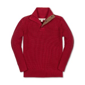 Hope & Henry Boys' Organic Long Sleeve Mock Neck Mix Stitch Button Sweater with Elbow Patches, Red Mix Stitch, X-Small - 1 of 4