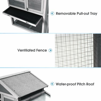 Gray Wooden Outdoor Hutch with Ramp and Ventilation