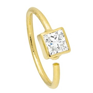 Jewelry Avalanche 20G 14K Gold Bezel Set Princess Cut Diamond Nose Hoop Ring - 1 of 4