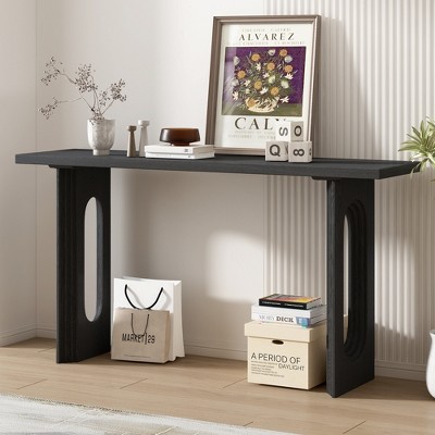 59.2"W Modern Console Table with Distinctive Round Hollow Legs and Fraxinus Mandschuric Solid Wood Veneer - ModernLuxe