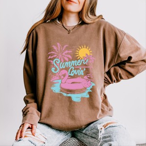 Simply Sage Market Summer Lovin' Flamingo Lightweight Garment Dyed Sweatshirt - 1 of 4