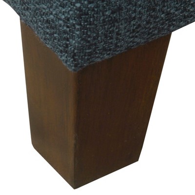 Navy Textured Fabric Square Storage Ottoman with Walnut Legs
