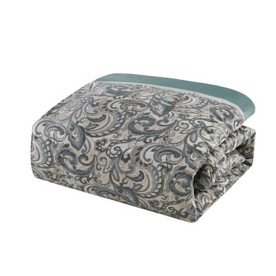 Madison Park 24pc Queen Isabella Room in a Bag Teal: Polyester Paisley Bedding Ensemble with Faux Silk Window Treatments — фото 7