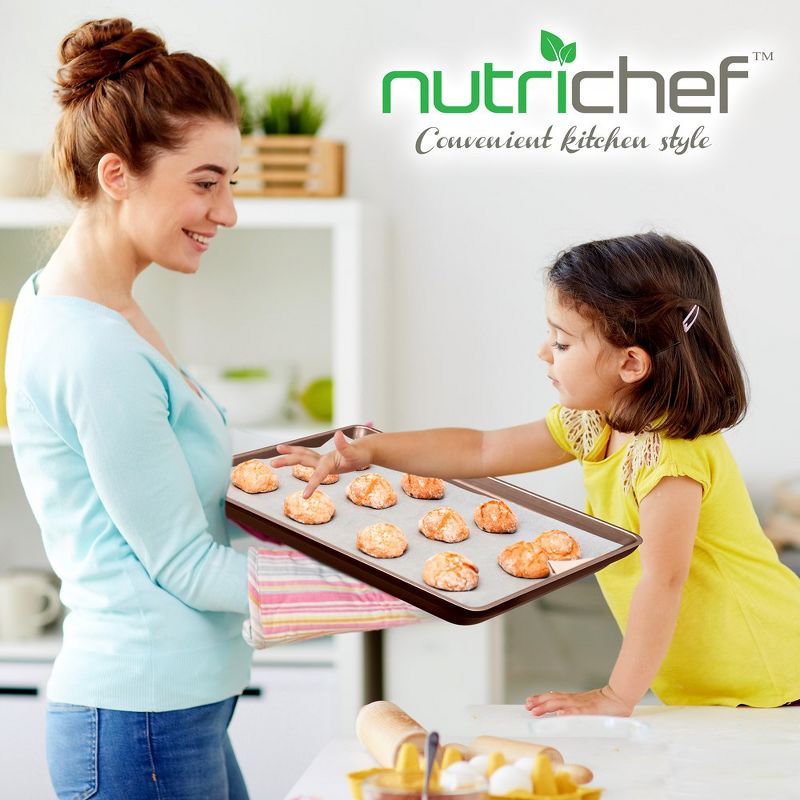 NutriChef Nonstick Cookie Sheet Baking Pan - 3pc Metal Oven Baking Tray, Professional Quality Kitchen Cooking Non-Stick Bake Trays, 3 of 4
