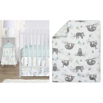 Sweet Jojo Designs Boy or Girl Gender Neutral Unisex Baby Crib Bedding Set - Sloth Blue Grey and Green 4pc