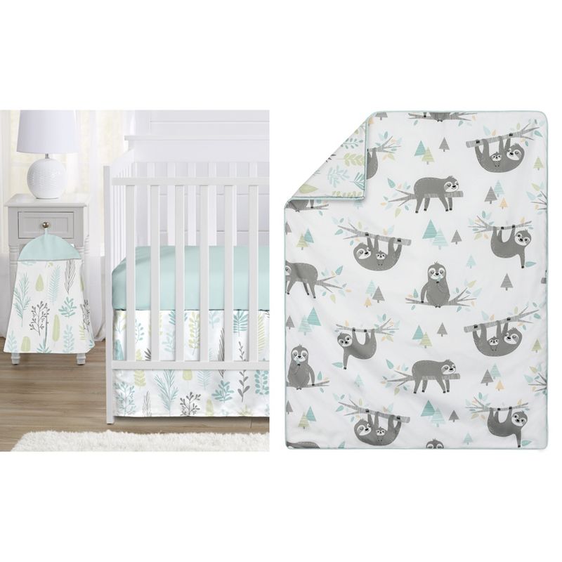 Sweet Jojo Designs Boy or Girl Gender Neutral Unisex Baby Crib Bedding Set - Sloth Blue Grey and Green 4pc, 1 of 8
