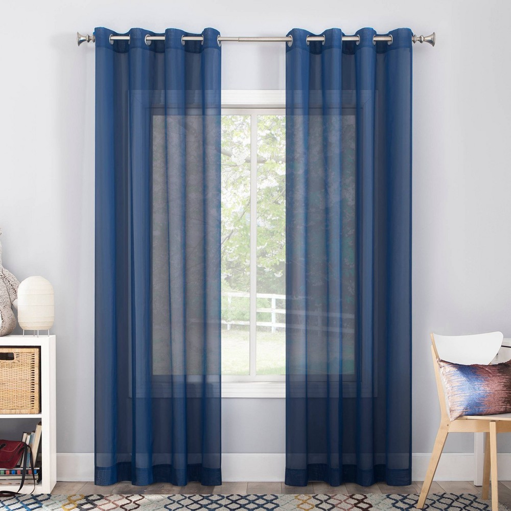 Photos - Curtains & Drapes 84"x59" Calypso Sheer Voile Grommet Top Curtain Panel Royal Blue - No. 918