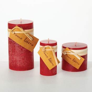 Cranberry Timber Pillar Candles Kit - Set of 3