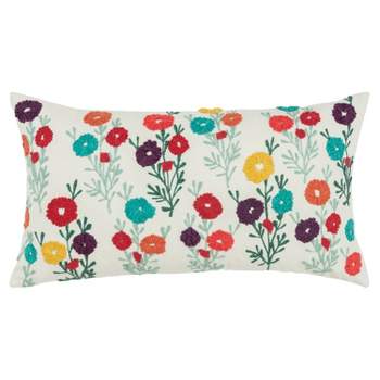 14"x26" Oversized Floral Lumbar Throw Pillow Cover Red - Rizzy Home