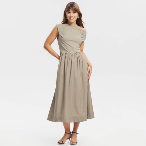 Женские платья A New Day Women's Fabric Mixed Midi A-Line Dress - A New Day™ Taupe Beige M