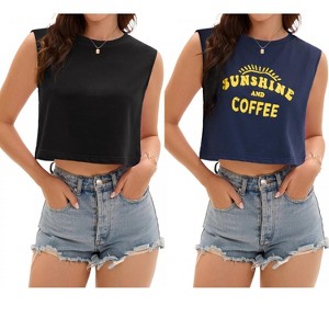 ATHLECHIC Women's Casual Loose Crewneck Sleeveless Crop Tank Top 2 Packs - 1 of 4