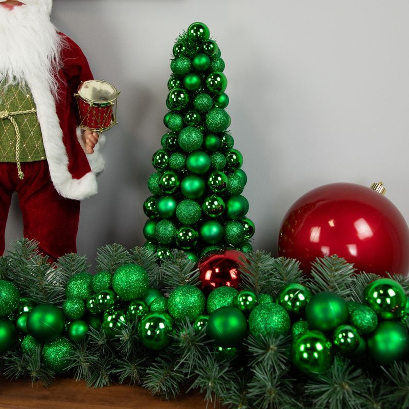 Northlight 15.75" Green 3-Finish Shatterproof Ball Christmas Tree with Tinsel, 4 of 8