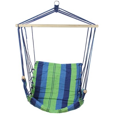 Northlight 37" Green and Royal Blue Striped Outdoor Patio Hammock Chair with Armrests