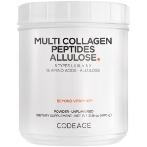 Codeage Multi Collagen Peptides Powder + Allulose - 5 Types - Grass-Fed Collagen - Rare Sugar Allulose Supplement - 0 Calories Sweetener - 30 Servings - 1 of 4