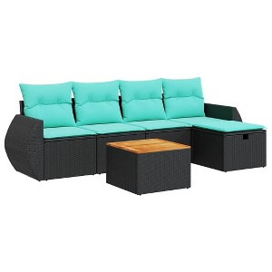 vidaXL 6 Piece Patio Sofa Set with Cushions Black Poly Rattan - Black with Storage - 1 of 4