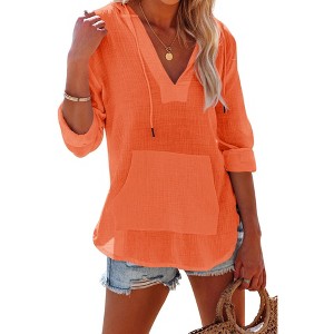 Imily Bela Women's Long Sleeve Beach Sun Protection Top V-Neck Tie Pocket Hoodie - 1 of 4