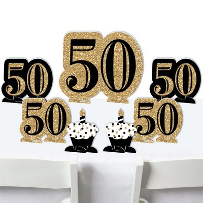 Big Dot of Happiness Adult 50th Birthday - Gold - Birthday Party Centerpiece Table Decorations - Tabletop Standups - 7 Pieces