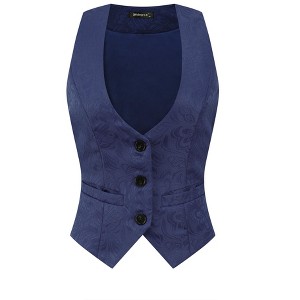 INSPIRE CHIC Women's Vintage Waistcoat Button Up Steampunk Jacquard Sleeveless Suit Vest - 1 of 4