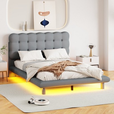 Queen/full Size Velvet Platform Bed With Led Lighting Frame, Thick Soft ...