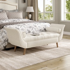 Christopher Knight Home Zyrel Mid-Century Modern Velvet Upholstered Button Tufted Bench with 2 Pillows - 1 of 4