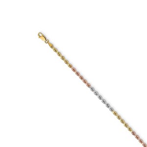 Black Bow Jewelry 3mm 14k Tri-Color Gold, D/C Solid Rope Chain Necklace - 1 of 4