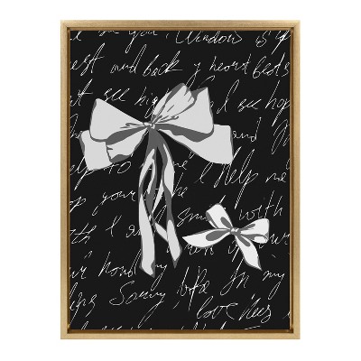 Sylvie Black and White Bow Print on Canvas with Gold Frame