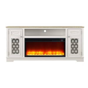 Festivo Farmhouse 70" TV Stand for TVs up to 80" with Fireplace White - 1 of 4
