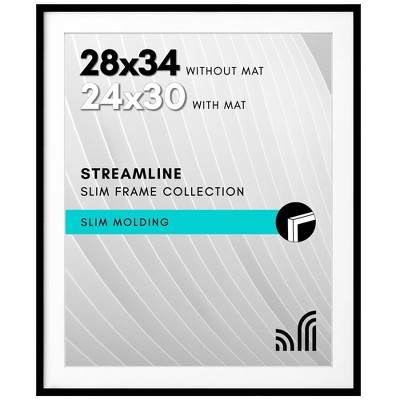 Americanflat 28x34 Picture Frame with Polished Plexiglass - Streamline Collection - Thin Border Picture Frames for Wall - Black