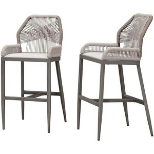 PURPLE LEAF 2 Pieces Bar Stools Patio Modern Rattan Barstools Aluminum Woven Tall Bar Chairs with Cushions for Outdoor Kitchen Island Garden - 1 of 1