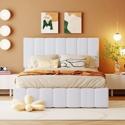 Upholstered Platform Bed with Hydraulic Storage, Modern Frame Bed with Linen Headboard for Bedroom-Baofuwish