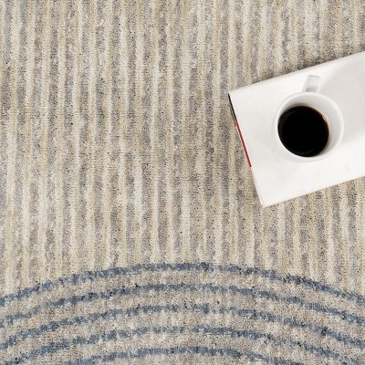Blue and Beige Geometric 4' x 6' Synthetic Area Rug