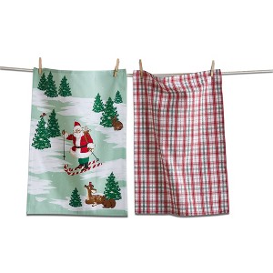 tagltd Skiing Santa Dishtowel Set of 2 - Colorful Cotton Kitchen Towels, Everyday Use, Machine Wash, 26" x 18" - 1 of 2