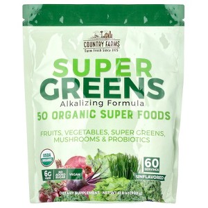 Country Farms Super Greens Natural Flavor, 50 Organic Super Foods, USDA Organic Drink Mix, Fruits, Vegetables, Super Greens, Mushrooms & Probiotics, - 1 of 2