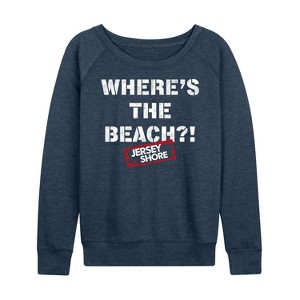 Women's - Jersey Shore - Wheres The Beach Lightweight French Terry Wide Neck Long Sleeve Shirt - 1 of 4