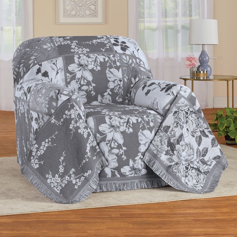 Collections Etc Floral Patchwork Fringe Furniture Throw Blanket, 2 of 4