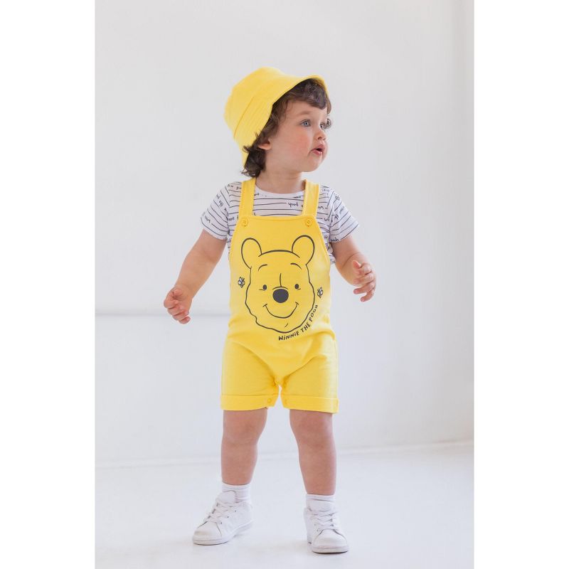 Disney Tigger Winnie the Pooh Baby French Terry Short Overalls T-Shirt and Hat 3 Piece Outfit Set Newborn to Infant, 2 of 8