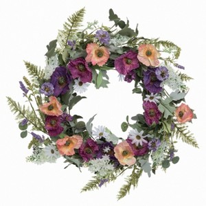 Transpac Fabric 24 in. Multicolor Spring Poppy Wreath - 1 of 2