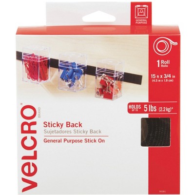 VELCRO Brand Hook and Loop Adhesive Tape with Dispenser, 15 Feet x 3/4 Inch, Black