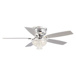 Parrot Uncle 52" Modern Chrome Crystal Ceiling Fans with Light and Remote Flush Mount Chandelier - 1 of 4