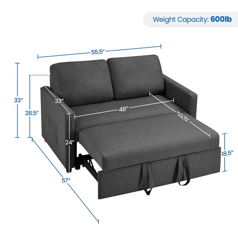 Yaheetech Convertible Sofa Loveseat with Pull-out Trundle Lounge-Dark Gray, 3 of 10