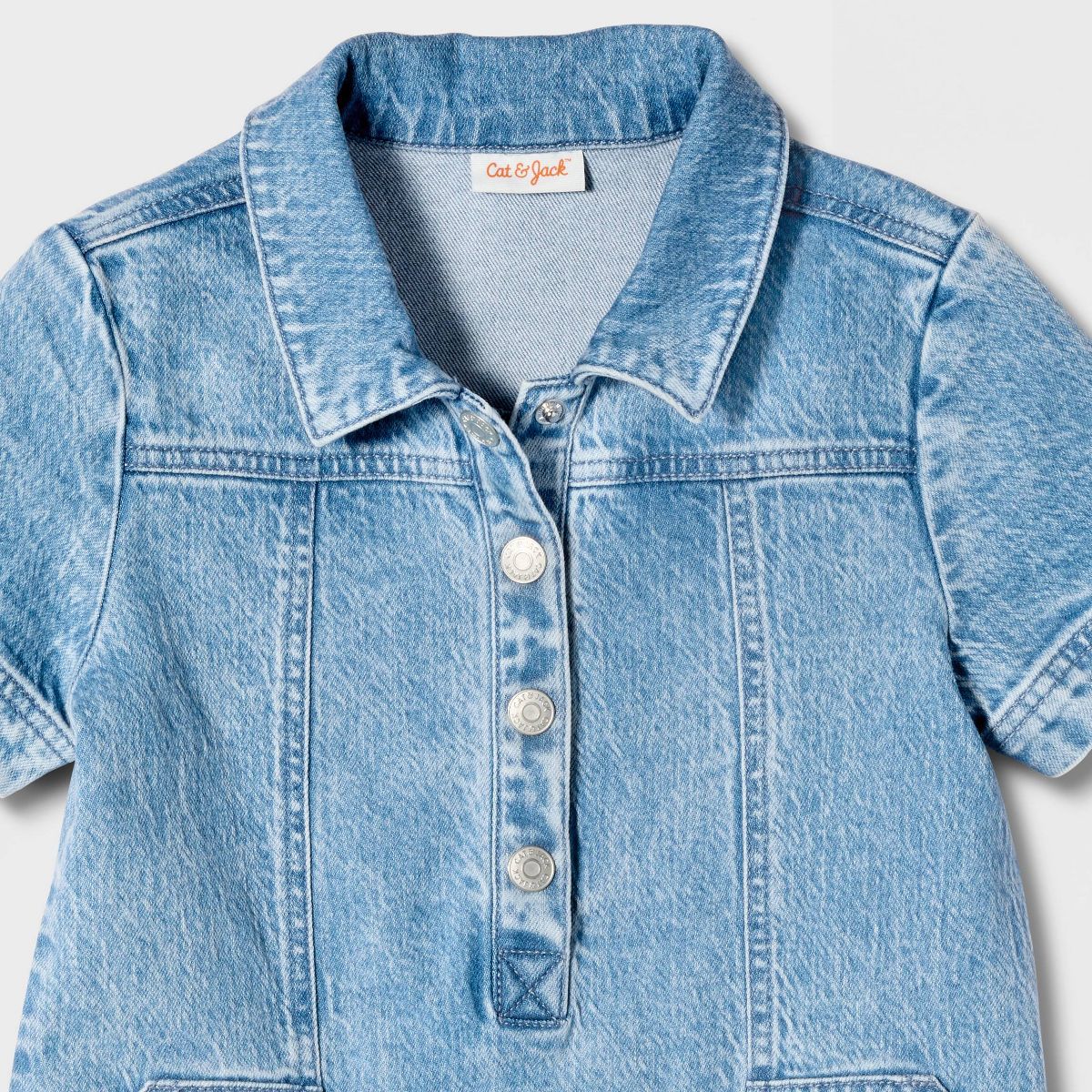 Girls' Short Sleeve Denim Dress - Cat & Jack™ Medium Wash - thumbnail 4