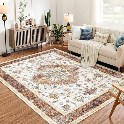 Garvee Soft Floral Area Rug-Stain Resistant-Non Slip Indoor Thin Carpet for Under Dining Table, Bedroom, Nursery Home Office