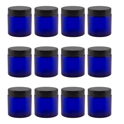 Cornucopia Brands 4oz Cobalt Blue Glass Straight Sided Cosmetic Jars 12pk; 120 ml. Capacity, BPA-Free Lids
