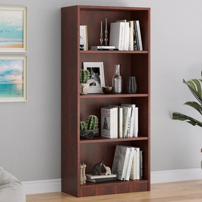 GlasFlength Decorative Bookshelf, Spacious Space and Adjustable Shelf, Open Bookshelves for Bedroom, Living Room, Home Office，Brown，24.4"*11.6"*55.9"