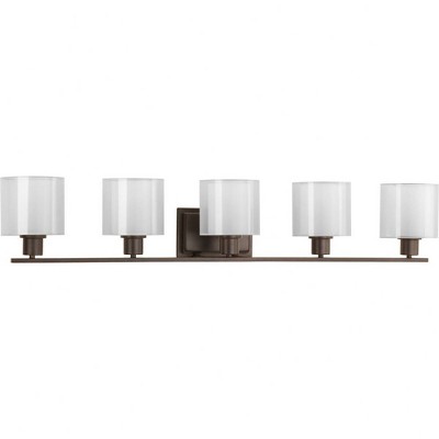 Progress Lighting, Invite Collection, 5-Light Bath Fixture, Antique Bronze, Translucent Sheer Mylar Shade