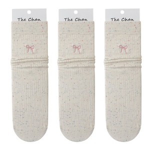 Anna-Kaci Women's 3 - Pack Crew Socks with Embroidered Bow Detail and Soft Comfortable Knit Fabric - 1 of 4