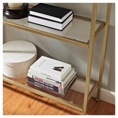 Aimee Antique Gold Pagoda-Style Metal and Glass Etagere