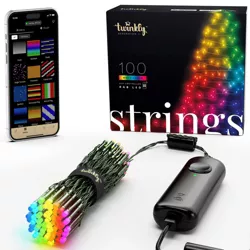 Twinkly Strings App-Controlled LED Christmas Lights with 100 RGB (16 Million Colors) 26.2 Feet. Green Wire. Indoor/Outdoor Smart Lighting Decoration