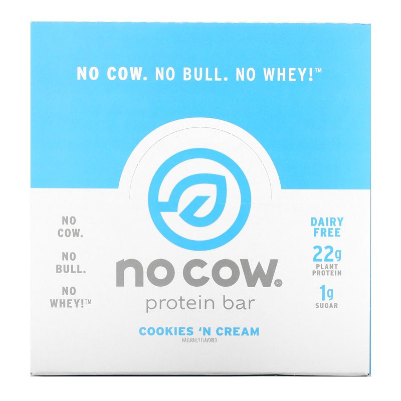 No Cow Protein Bar, Cookies n Cream, 12 Bars, 2.12 oz (60 g), 1 of 3